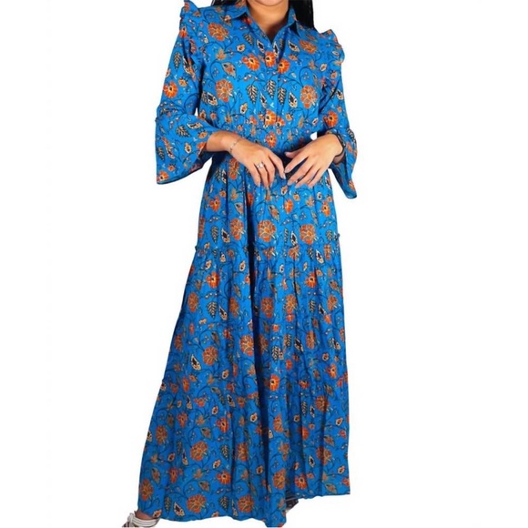 Bindu Dresses & Skirts - BINDU 100% cotton paula tiered maxi dress in cobalt blue size small women’s